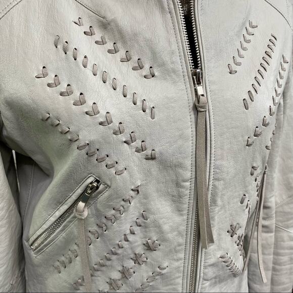 BlankNYC Moto Faux Leather Jacket Womens Size M Gray Lacing Fringe Zip Front - Picture 4 of 16